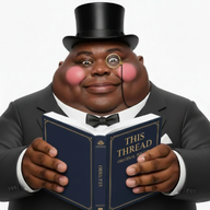 blush book bowtie brown_skin character:henry_ts_manchester clothes fancy holding_object meta:ai_generated monocle op reading smile subvariant:fat_alicia subvariant:hunky_twink_sex_machine suit text this_thread thread top_hat variant:alicia // 1024x1024 // 1.2MB