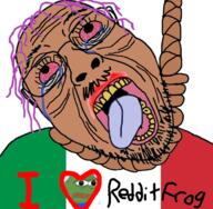 bant_(4chan) bloodshot_eyes brown_skin country crying flag frog glasses heart i_love italy open_mouth pepe purple_hair reddit rope soyjak stubble suicide tongue tranny variant:bernd yellow_teeth // 726x711 // 436.1KB