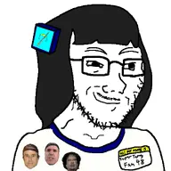 clothes glasses hair hello_my_name_is_(sticker) moustache namefags smug stubble templeos terry_davis variant:soyak white_background // 2048x2048 // 237.3KB