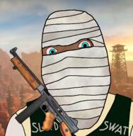 bandage bloodshot_eyes blue_eyes burned canyon detailed dirty fallout fallout_new_vegas joshua_graham meta:tagme mormonism swat thompson_submachine_gun trend:aryan variant:cobson // 1600x1636 // 1.4MB