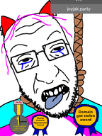 1_year_on_bald_men_with_glasses_website ack award beard cat_ear crimsonfur glasses hanging jortycuck joyjack.party joyjak looking_up pink_hair rope teeth tongue tranny transgender_flag variant:crimjak white_skin // 600x800 // 179.9KB