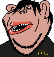amerimutt brown_skin clothes ear earring emo_hair eyeshadow goth hair lips looking_to_the_left makeup mcdonalds my_chemical_romance nose_piercing nose_ring piercing soyjak stubble subvariant:impish_amerimutt tan_skin variant:impish_soyak_ears white_background // 598x628 // 25.3KB