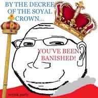 ban clothes crown ear gem glasses hat king looking_at_you scepter smile soyjak soyjak_party stubble subvariant:massjak teeth text variant:gapejak // 2400x2400 // 2.1MB