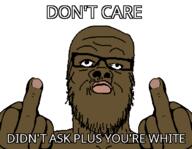 50_cent black_skin closed_mouth glasses hand lips meme middle_finger mustache nigger soyjak stubble text variant:a24_slowburn_soyjak // 714x554 // 14.1KB