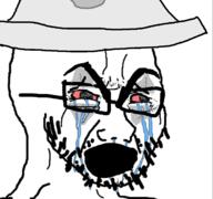 angry bloodshot_eyes clothes crying glasses hat open_mouth soyjak stubble variant:cryboy_soyjak // 1080x1012 // 375.2KB