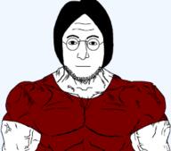 buff glasses hair muscles nose red_shirt stubble subvariant:muscular_chud variant:chudjak variant:lennonjak vein // 255x224 // 20.2KB