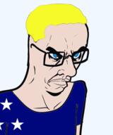 angry arm blond blue_eyes brazil chud closed_mouth clothes glasses subvariant:chudjak_seething variant:chudjak white_skin yellow_hair // 456x547 // 74.8KB