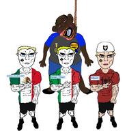 4soyjaks ack albania albert_(user) black_pants black_skinglasses blue_eyes closed_mouth crying ear flag flag:albania flag:italy flag:mexico full_body gooned_to_soytan_again_award italian_chad(namefag) italy mexico noose open_mouth rope satoko_houjou(namefag) slopjak soyjak stubble subvariant:ackmutt subvariant:unbotheredchud suicide teeth tongue variant:chudjak variant:soytan white_skin yellow_hair // 1515x1566 // 578.0KB