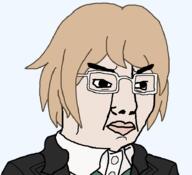 angry anime artist:hellcat asian button closed_mouth clothes danganronpa:_trigger_happy_havoc danganronpa_(series) glasses hair school_uniform soyjak suit togami_byakuya variant:chudjak video_game visual_novel white_shirt white_skin yellow_hair // 922x840 // 16.9KB