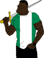africa black_hair brown_eyes buff flag:nigeria full_body hand_in_pocket holding_sword nigeria subvariant:mexiaryan sword variant:meximutt vein watch yellow_sclera // 542x712 // 26.7KB