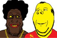 2soyjaks are_you_soying_what_im_soying asian black_skin chain china clothes communism glasses hair hammer_and_sickle looking_at_each_other small_eyes smirk soyjak stubble subvariant:gapegook subvariant:wholesome_soyjak variant:gapejak variant:markiplier_soyjak yellow yellow_sclera yellow_skin yellow_teeth // 1196x802 // 63.0KB