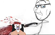 anti_soytan blast blood blue_eyes brain dead fire head shoot shotgun smug soyjak total_sloptran_death variant:smugjak variant:soytan weapon white_background yellow_hair // 943x606 // 77.5KB