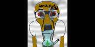 bloodshot_eyes bong brown_skin distorted glasses open_mouth smoke smoking soyjak stubble text variant:el_perro_rabioso weed // 500x250 // 70.5KB