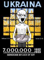 bloodshot_eyes crying glasses hoholcaust holding_object holodomor russo_ukrainian_war soy soyjak stretched_mouth stubble text ukraine variant:soyak // 3572x4782 // 12.2MB