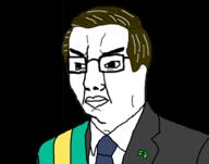 angry brazil brown_hair closed_mouth clothes country flag flag:brazil glasses hair jair_bolsonaro necktie soyjak suit variant:chudjak // 755x595 // 45.1KB