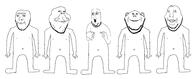 5soyjaks arm belly_button closed_mouth ear facing_front full_body glasses nipple open_mouth smile smirk stubble subvariant:henry subvariant:impish_front subvariant:pekka subvariant:sigurður subvariant:wholesome_soyjak variant:gapejak variant:impish_soyak_ears variant:norwegian // 5196x2132 // 401.2KB