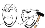 arm fight glasses hand implied_assault mallet rivalry series:imp_&_gape shushing sneak stubble subvariant:wholesome_soyjak variant:gapejak variant:impish_soyak_ears war // 1398x875 // 118.9KB