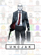 clothes coat collared_shirt eyebrows glasses glove gun hair hitman_(game) looking_at_you meta:tagme neutral red_tie revolver shading shirts stubble suit suit_and_tie suitcase sunglasses variant:uncjak walking // 2304x3072 // 3.2MB