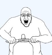 blart glasses meta:not_a_fucking_duplicate open_mouth riding scooter soyjak stubble template transparent_background variant:blartjak vectorized // 876x921 // 81.0KB