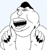 blacked eyelashes fat hair hand hands_up lips lipstick meximutt nails obese open_mouth soyjak subvariant:mexislut teeth template variant:meximutt // 795x833 // 46.0KB