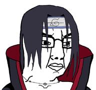 akatsuki akatsuki_uniform angry anime chud cloak closed_mouth clothes glasses hair hair_intakes headband konohagakure_symbol naruto_(series) necklace soyjak uchiha_itachi variant:chudjak // 852x793 // 50.3KB