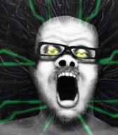 glasses glowing no_eyebrows open_mouth pencil_drawing redraw shodan soyjak stubble system_shock variant:a24_slowburn_soyjak video_game yellow_sclera // 454x520 // 340.9KB