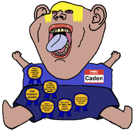 amerimutt attention_whore award awards bloodshot_eyes blue_pants blue_shirt caden_(user) ear hello_my_name_is_(sticker) literal_who meta:namefags no_stubble qa_(soyjak_party) red_lips rotten_teeth subvariant:pissbaby tan_skin text tongue transparent_background trend:slopjak variant:impish_soyak_ears // 1480x1452 // 67.2KB