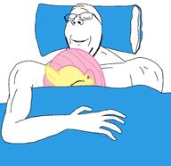 arm blanket blue130 buff closed eyes fluttershy glasses hand my_little_pony pillow sleeping smile soyjak stubble subvariant:wholesome_soyjak swolesome variant:gapejak // 2059x2000 // 246.1KB