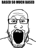 based glasses open_mouth soyjak stubble text variant:markiplier_soyjak // 500x666 // 125.1KB