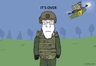 arm army closed_eyes closed_mouth drone emr_pattern full_body glasses glove grass hand helmet its_over leg russia russo_ukrainian_war sad stubble text tree ukraine variant:markiplier_soyjak war // 1236x856 // 67.6KB