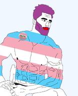 arm beard buff chair eyelashes flag:transgender_pride_flag gigachad hair hand lipstick purple_hair sitting tranny transgender_flag variant:giga // 1080x1331 // 108.5KB
