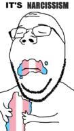 arm closed_eyes eating glasses hand holding_object its_over narcissism sad soyjak stubble subvariant:wholesome_soyjak text trans_flag transgender_flag variant:gapejak // 600x1053 // 34.2KB
