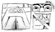 bbc biting_lip british_broadcasting_corporation building comic glasses oekaki pun queen_of_spades spade staring subvariant:spadeson text variant:cobson // 2107x1234 // 1.3MB