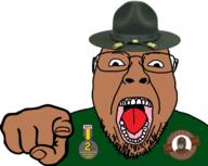 2soyjaks accessory army baby badge beard black_skin brown_skin closed_mouth distorted full_metal_jacket glasses hand military military_uniform negro nigger niggerald open_mouth pacifier pointing pointing_at_viewer seal_of_approval sergeant_hartman soyjak stamp stubble subvariant:emmanuel swarthoid text tongue variant:bernd variant:gapejak // 603x480 // 220.4KB