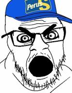 angry cap clothes crazed finns_party glasses hat mustache open_mouth soyjak stubble variant:feraljak // 556x720 // 50.3KB