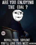 arm chair coal deformed donald_trump evil glasses hand meme smile soyjak stubble subvariant:emmanuel subvariant:wholesome_soyjak text variant:gapejak // 1242x1528 // 1.3MB