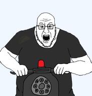 black_shirt blart embedded glasses minigun open_mouth riding scooter soyjak stubble taco transparent_background variant:blartjak // 876x921 // 40.2KB