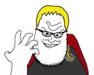 award badge beard black_glasses grey_shirt hand nate smile soyjak stubble syndrome_(the_incredibles) the_incredibles variant:syndromejak yellow_hair // 557x446 // 82.0KB
