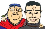 2soyjaks anime blue_hair chud_troon_alliance clothes fire_emblem friendship green_hair headband ike_(fire_emblem) nintendo shawl smile soren_(fire_emblem) subvariant:chudjak_front tattoo variant:bernd variant:chudjak video_game // 834x541 // 30.0KB