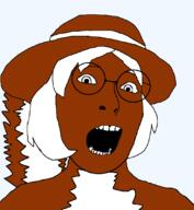 clothes glasses hair hat open_mouth soyjak subvariant:female_cobson trend:squirreljakking variant:cobson // 1010x1094 // 31.1KB