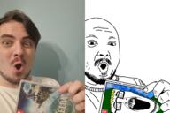 2soyjaks arm buck_teeth clothes glasses hair hand hat holding_object link_(the_legend_of_zelda) maddyson mr_beast mustache open_mouth soyjak stubble the_legend_of_zelda the_legend_of_zelda:_tears_of_the_kingdom variant:beastjak variant:unknown video_game yellow_hair // 1920x1280 // 1.6MB