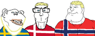 aryan aryan_trio beard blond blond_beard blue_eyes clothes denmark glasses meta:tagme norway scandinavia subvariant:euroaryan subvariant:euromutt subvariant:impish_ameriaryan subvariant:impish_amerimutt subvariant:mexiaryan sweden three_soyjaks variant:impish_soyak_ears variant:markiplier_soyjak variant:meximutt white_background white_skin // 2153x822 // 69.9KB