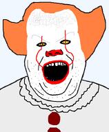 big_forehead big_head clown clown_nose clown_wig double_chin ginger_hair horror horror_movie it_(2017) makeup open_mouth pennywise red_lips red_nose variant:alicia yellow_eyes // 592x720 // 12.3KB