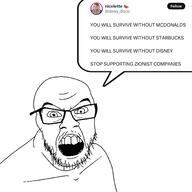 angry bisexual dewy_disco disney flag:bisexual_pride_flag glasses israel mcdonalds mustache open_mouth palestine soyjak speech_bubble starbucks stubble text twitter variant:feraljak watermelon x xitter you_will zionism zionist // 2024x2024 // 310.3KB