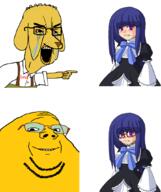 2soyjaks angry animal anime bernkastel bloodshot_eyes clothes crying dog dress ear fat glasses hand janny open_mouth pointing purple_eyes purple_hair smile soyjak soyjak_party srm stubble subvariant:wholesome_soyjak suspenders umineko variant:chudjak variant:gapejak video_game white_skin yellow_skin // 891x1064 // 411.6KB