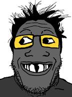 deformed glasses grey_skin grinlook hair soot soot_colors soyjak soyjak_party stubble subvariant:grinlook_poggers variant:markiplier_soyjak // 600x800 // 22.6KB