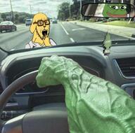 amphibian bloodshot_eyes crying frog janny meta:featured mirror nas:pepe pepe pepe_the_frog steering_wheel variant:soyak // 889x880 // 1.1MB
