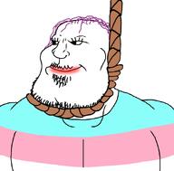 beard closed_mouth eyelashes flag:transgender_pride_flag hanging lipstick muscles mustache noose purple_hair rope stubble subvariant:mexiaryan tranny transgender_flag variant:meximutt // 886x872 // 200.4KB