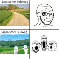 2soyjaks 3soyjaks closed_mouth field forest german_text germany glasses japan multiple_soyjaks open_mouth pointing road soyjak stubble teeth thing_japanese tree trend:soyjak_trio variant:gapejak variant:markiplier_soyjak variant:soyak variant:tony_soprano_soyjak // 1024x1024 // 214.1KB