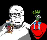 admin arm beetroot black_background black_sclera book broot crying earless food hand holding_book holding_object implied_murder leaves ominous red_eyes red_skin root shadow smile soup variant:feraljak variant:impish_soyak_ears vegetable // 1500x1290 // 240.6KB